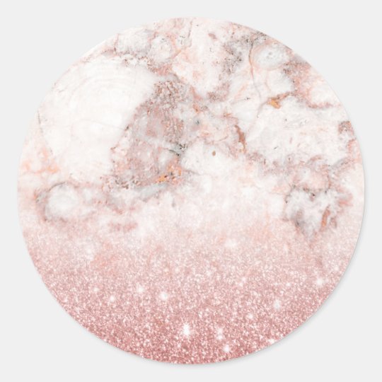 Elegant Faux Rose Gold Glitter White Marble Ombre Classic Round Sticker