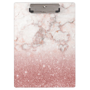 Elegant Faux Rose Gold Glitter White Marble Ombre Clipboard