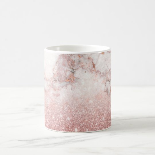 Elegant Faux Rose Gold Glitter White Marble Ombre Coffee Mug