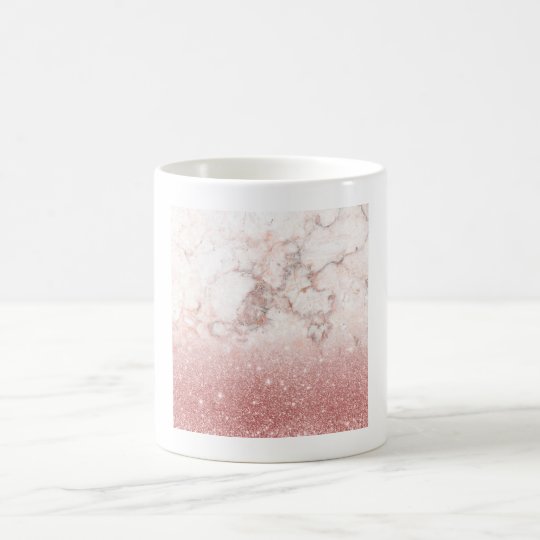 Elegant Faux Rose Gold Glitter White Marble Ombre Coffee Mug