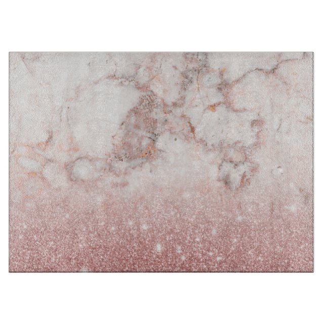 Elegant Faux Rose Gold Glitter White Marble Ombre Cutting Board (Front)
