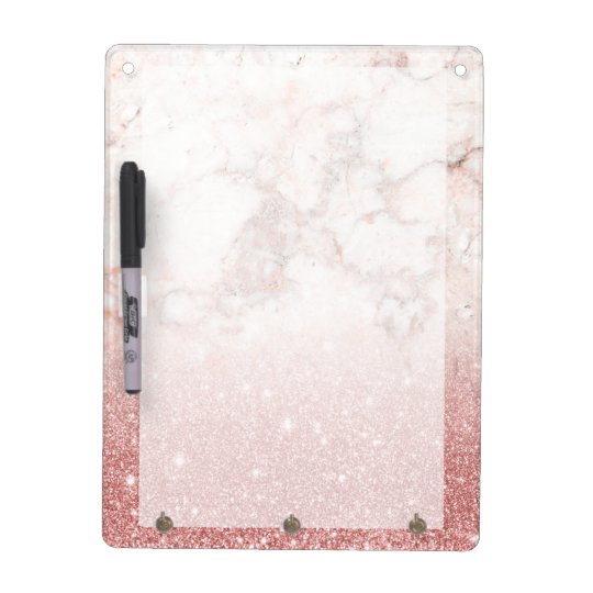 Elegant Faux Rose Gold Glitter White Marble Ombre Dry Erase Whiteboard