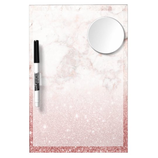 Elegant Faux Rose Gold Glitter White Marble Ombre Dry Erase Whiteboard