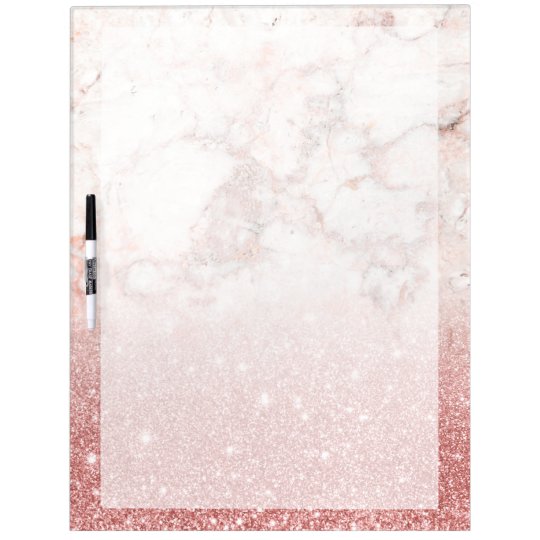 Elegant Faux Rose Gold Glitter White Marble Ombre Dry-Erase Whiteboards
