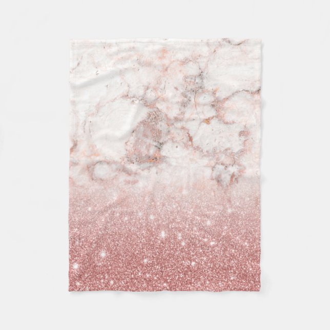Elegant Faux Rose Gold Glitter White Marble Ombre Fleece Blanket (Front)