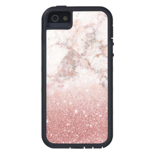 Elegant Faux Rose Gold Glitter White Marble Ombre iPhone 5 Cases