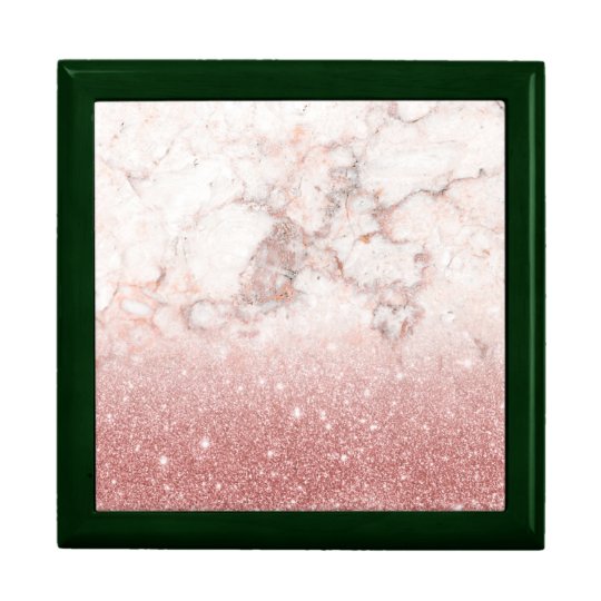 Elegant Faux Rose Gold Glitter White Marble Ombre Large Square Gift Box