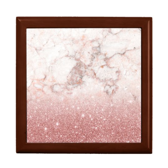Elegant Faux Rose Gold Glitter White Marble Ombre Large Square Gift Box