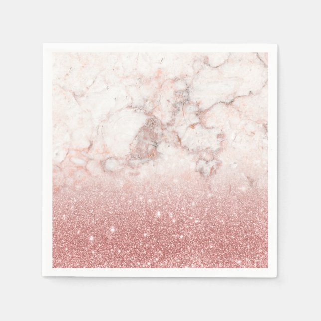 Elegant Faux Rose Gold Glitter White Marble Ombre Napkin (Front)