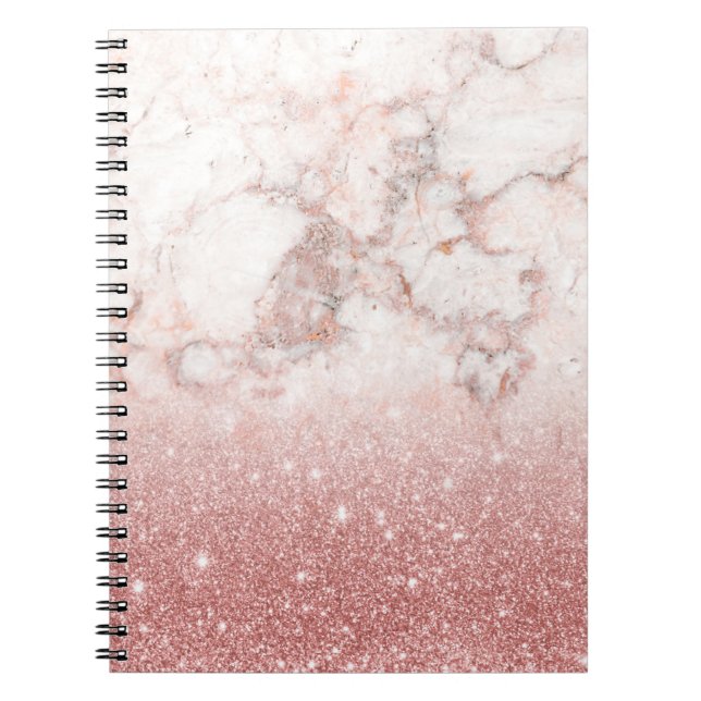 Elegant Faux Rose Gold Glitter White Marble Ombre Notebook (Front)