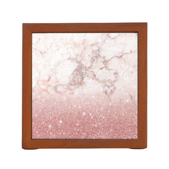 Elegant Faux Rose Gold Glitter White Marble Ombre Pencil/Pen Holder