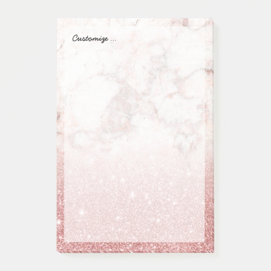Elegant Faux Rose Gold Glitter White Marble Ombre Post-it® Notes