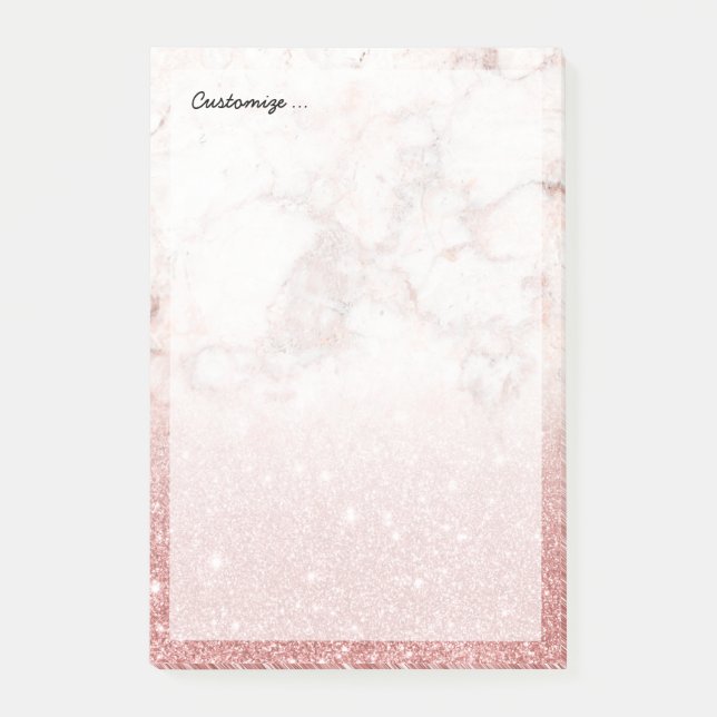 Elegant Faux Rose Gold Glitter White Marble Ombre Post-it Notes (Front)