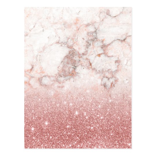 Elegant Faux Rose Gold Glitter White Marble Ombre Postcard
