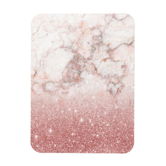 Elegant Faux Rose Gold Glitter White Marble Ombre Rectangular Photo Magnet
