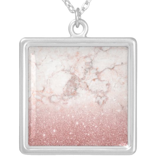 Elegant Faux Rose Gold Glitter White Marble Ombre Silver Plated Necklace