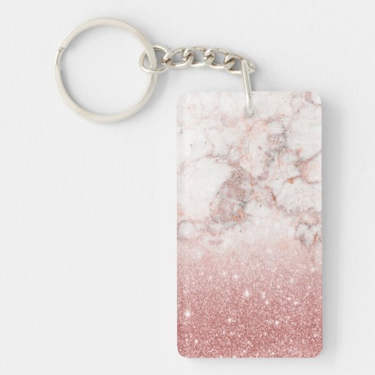 Elegant Faux Rose Gold Glitter White Marble Ombre Single-Sided Rectangular Acrylic Key Ring