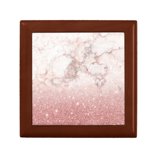 Elegant Faux Rose Gold Glitter White Marble Ombre Small Square Gift Box