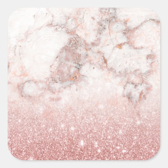 Elegant Faux Rose Gold Glitter White Marble Ombre Square Sticker
