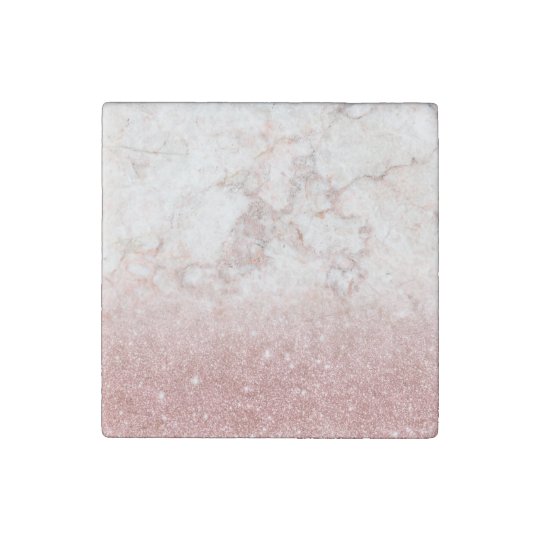 Elegant Faux Rose Gold Glitter White Marble Ombre Stone Magnet