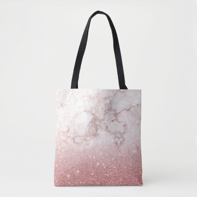 Elegant Faux Rose Gold Glitter White Marble Ombre Tote Bag (Front)