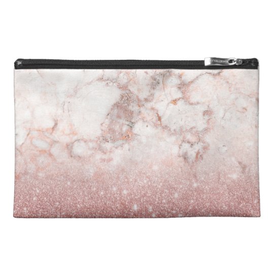 Elegant Faux Rose Gold Glitter White Marble Ombre Travel Accessory Bags