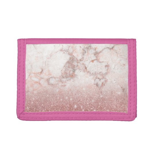 Elegant Faux Rose Gold Glitter White Marble Ombre Trifold Wallet