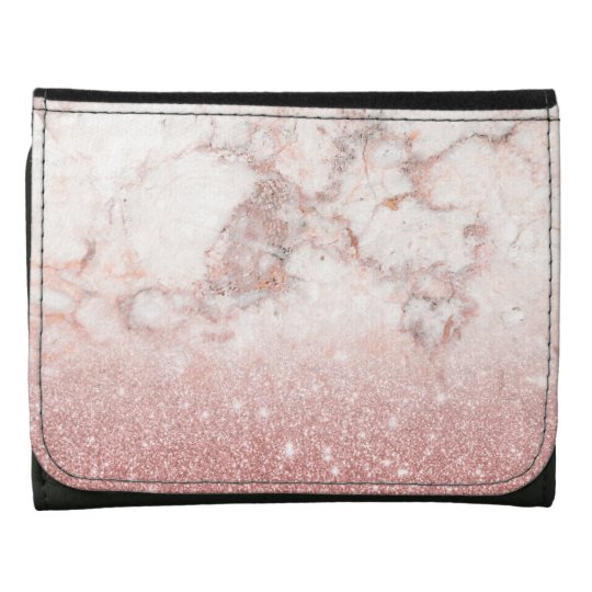 Elegant Faux Rose Gold Glitter White Marble Ombre Wallets