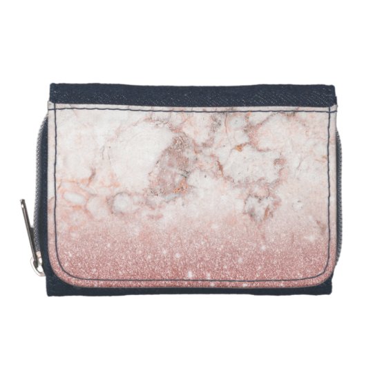Elegant Faux Rose Gold Glitter White Marble Ombre Wallets