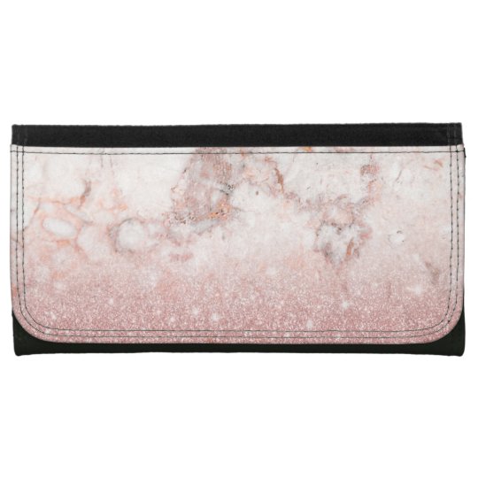 Elegant Faux Rose Gold Glitter White Marble Ombre Wallets For Women