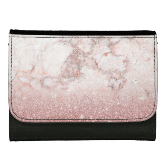 Elegant Faux Rose Gold Glitter White Marble Ombre Women's Wallets