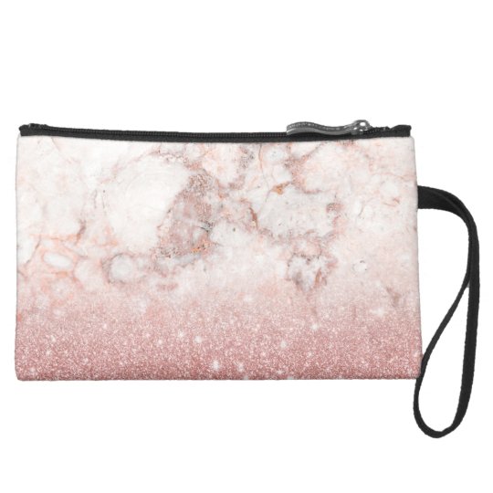 Elegant Faux Rose Gold Glitter White Marble Ombre Wristlet Purses