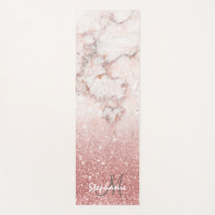 Elegant Faux Rose Gold Glitter White Marble Ombre Yoga Mat