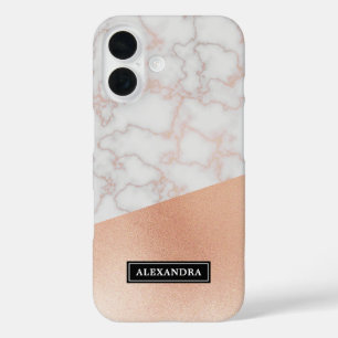 Elegant Faux Rose Gold & Marble Custom Name iPhone 16 Case