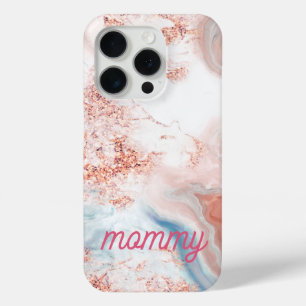 elegant faux rose gold Marble "Mummy" personalised iPhone 15 Pro Case