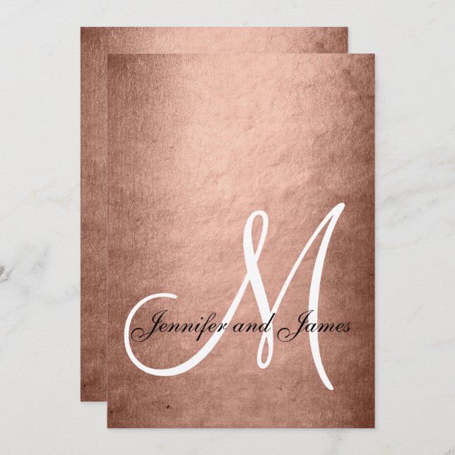 Elegant Faux Rose Gold Monogram Wedding Invitation (Front/Back)