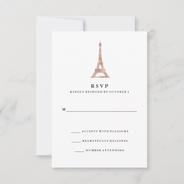 Elegant Faux Rose Gold Parisian Eiffel Tower RSVP (Front)