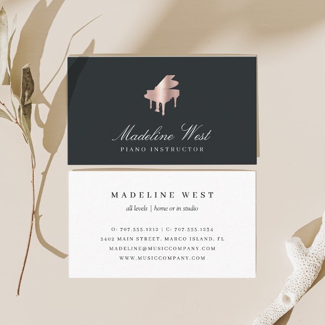 Elegant Faux Rose Gold Piano Instructor Business Card (Creator Uploaded)