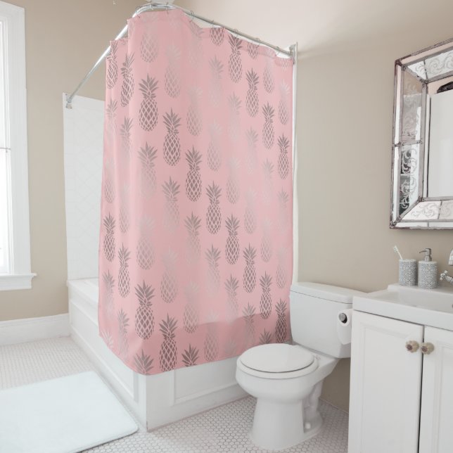 Elegant faux rose gold pink pineapple pattern shower curtain (In Situ)