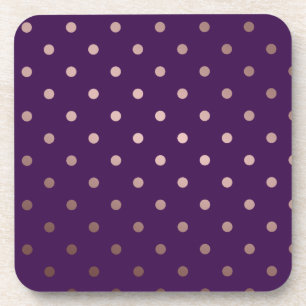 elegant faux rose gold purple polka dots coaster