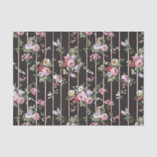 Elegant faux rose gold stripes pink vintage roses tissue paper