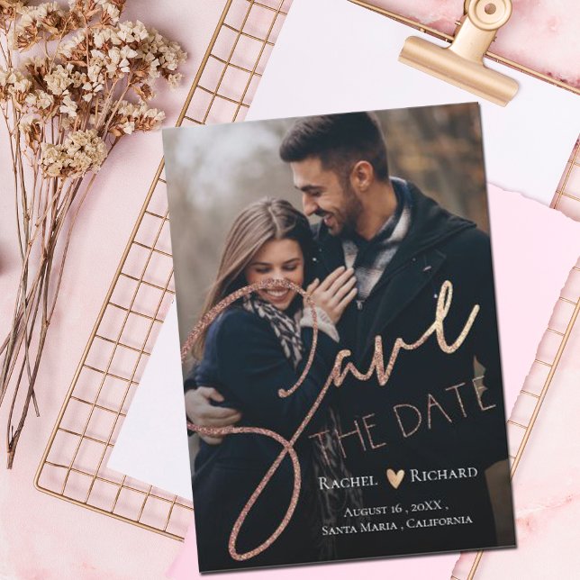 Elegant Faux Rose Gold Wedding Photo Save The Date Announcement (Creator Uploaded)