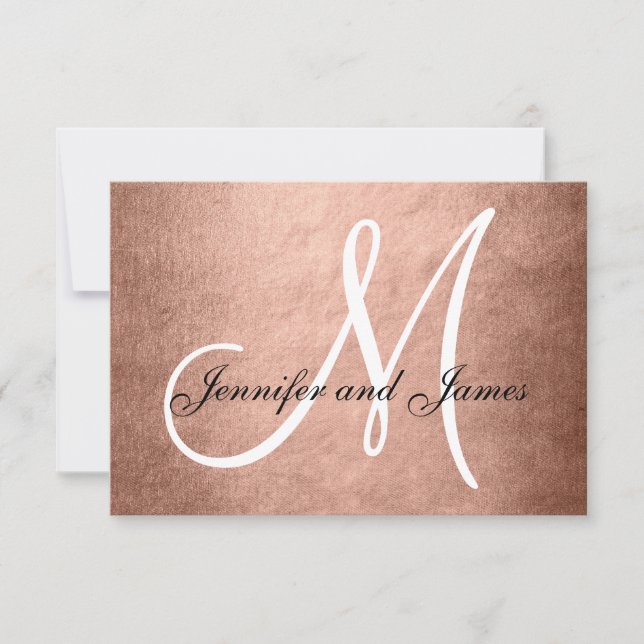 Elegant Faux Rose Gold Wedding RSVP Card Monogram (Front)