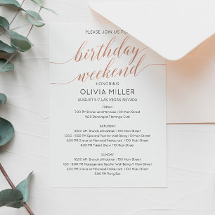 Elegant Faux Rose Gold Weekend Birthday Itinerary  Invitation
