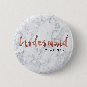 elegant faux rose gold white marble bridesmaid 6 cm round badge