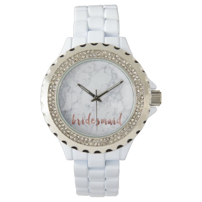 elegant faux rose gold white marble bridesmaid watch (Front)