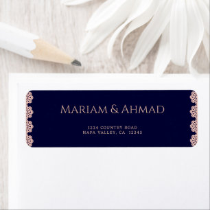 Elegant Faux Rose Navy Ornamental Wedding Address Return Address Label