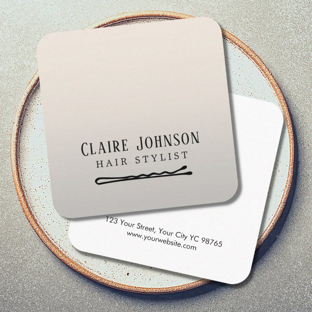 Elegant Faux Silver Black Hair Pin Hairstylist Square Business Card (Creator Uploaded)