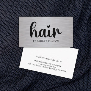 Elegant Faux Silver Bold Black Hair Stylist Business Card