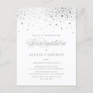 Elegant Faux Silver Foil Confetti Graduation Invitation Postcard